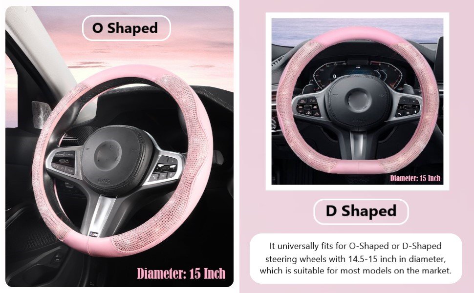 Amazon.com: Girly Pink D Shaped Leather Steering Wheel Cover with ...