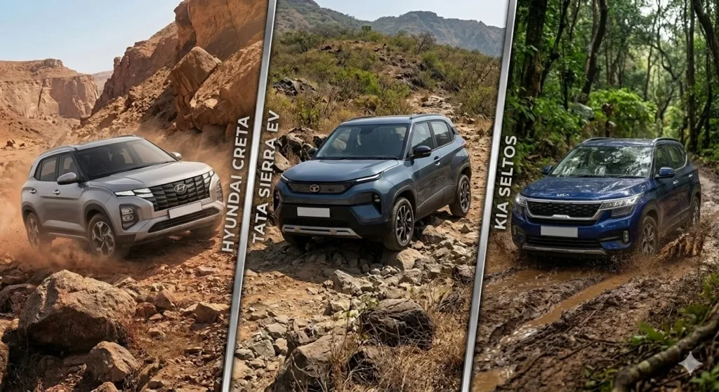 Hyundai Creta vs Kia Seltos vs Tata Sierra